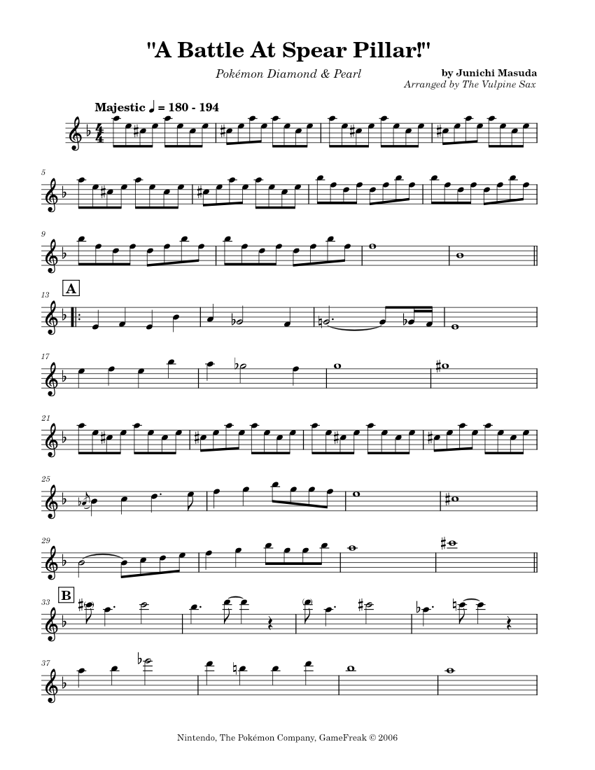 Battle! (Dialga/Palkia) Alto Sax Solo Sheet music for