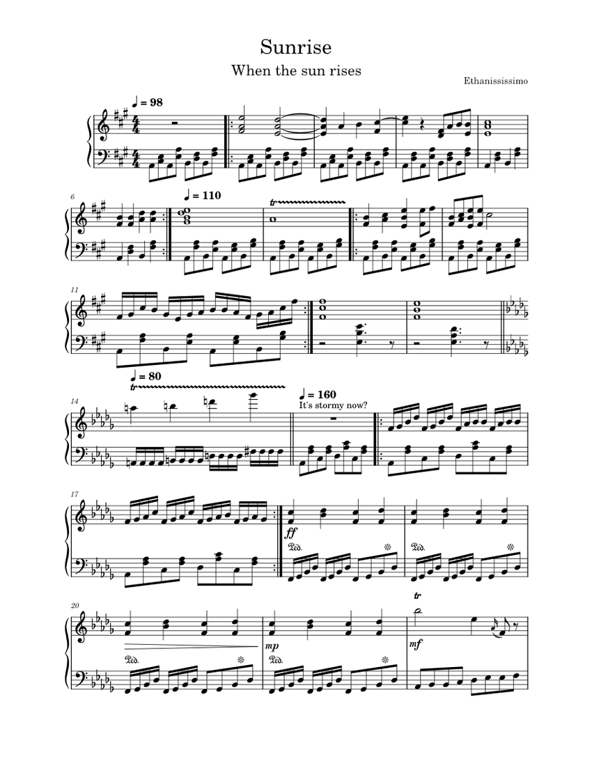 Sunrise Sheet Music For Piano Solo