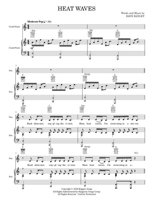 Heat Waves - Glass Animals (Piano-Vocal-Guitar)