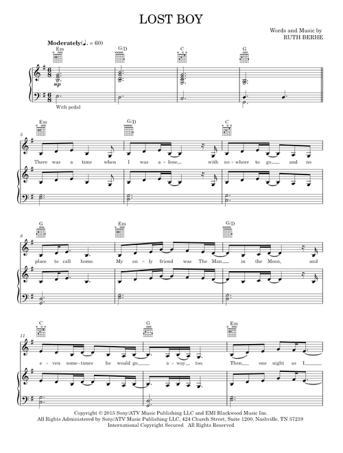 Lost Boy - Ruth B (Piano-Vocal-Guitar)