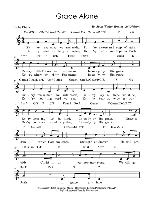 Grace Alone (Arr. Kobe Pham) - Jeff Nelson, Scott Wesley Brown (Lead Sheet - Fake Book)