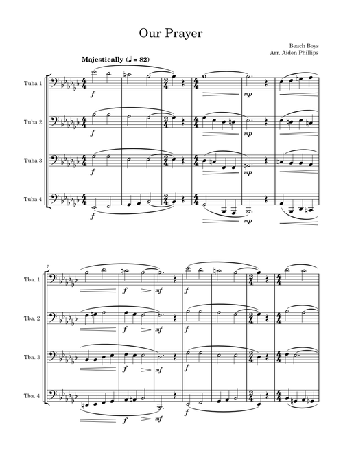 Our Prayer by the Beach Boys, Arr. for Tuba Quartet