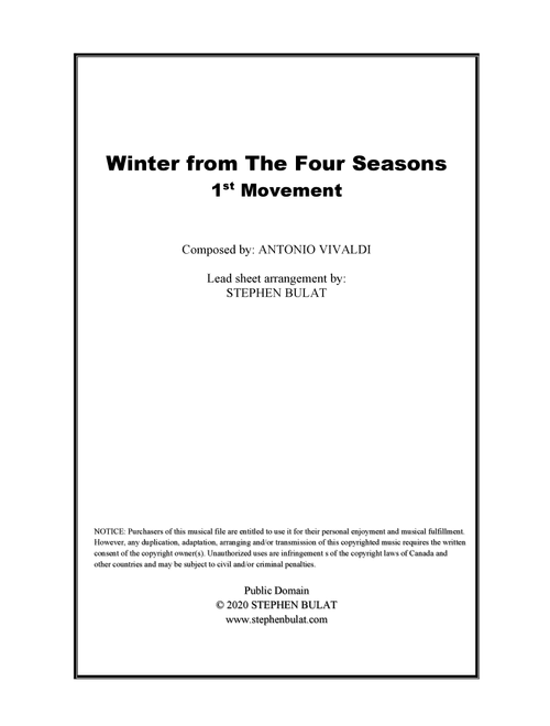 Winter - 1st Movement from "The Four Seasons" (Vivaldi/John Wick) - Lead sheet in original key of F (Arr. Stephen Bulat) - Antonio Vivaldi (Large Ensemble)