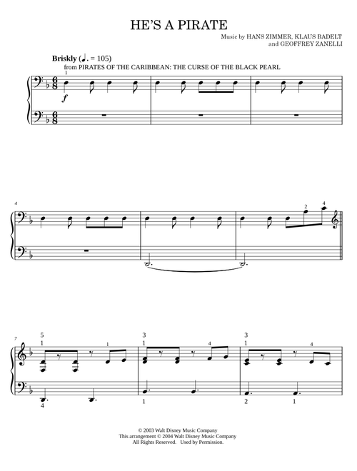 He's A Pirate (from Pirates Of The Caribbean: The Curse Of The Black Pearl) - Klaus Badelt, Pirates (Easy Piano)