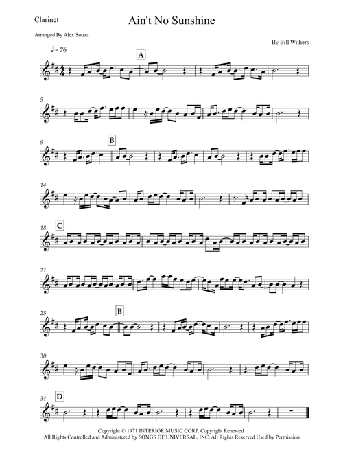 Ain't No Sunshine (Arr. Alex Souza) - Bill Withers (Clarinet Solo)