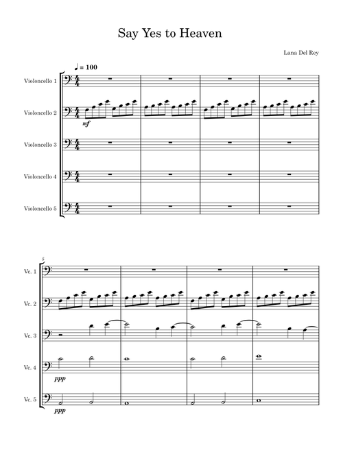 Say Yes To Heaven – Lana Del Rey for five cellos