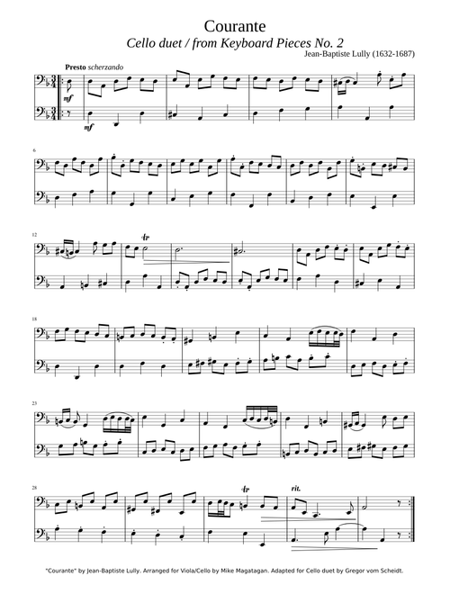 Lully Courante for Cello Duet