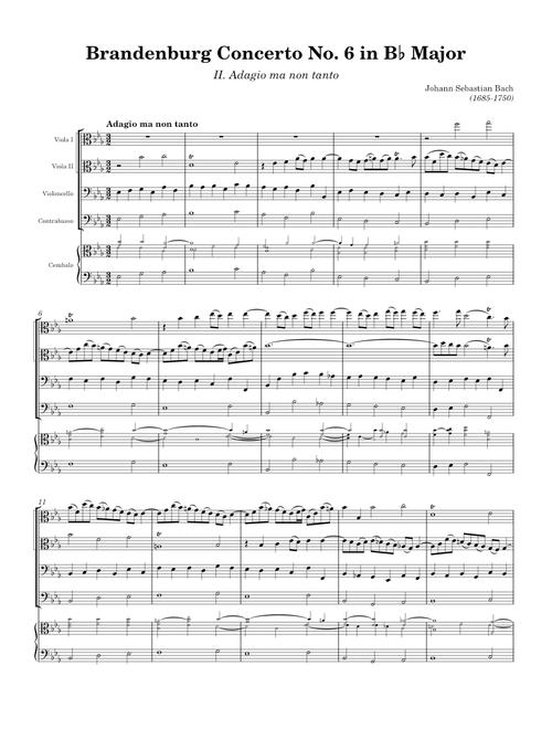 Bach - Brandenburg Concerto No. 6 in B♭ Major (BWV 1051): II. Adagio ma non tanto