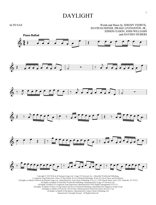 Daylight - David Kushner (Alto Sax Solo)