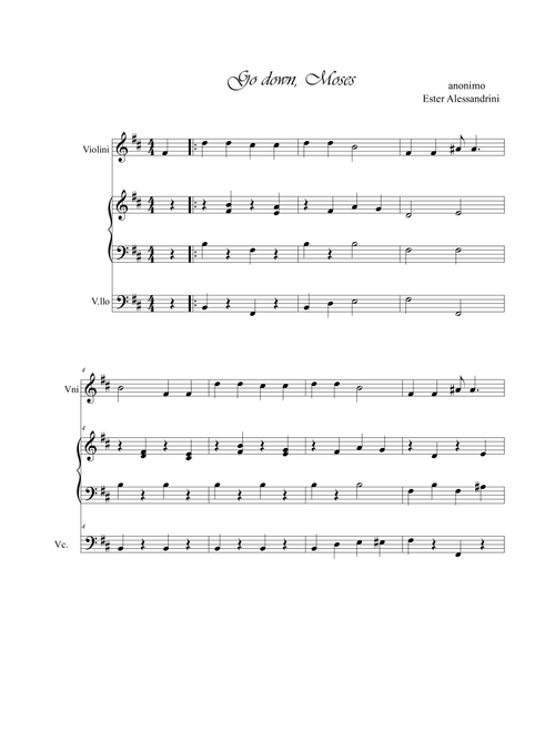 Go down Moses. Violin, piano and cello (Arr. Ester Alessandrini) - Anonimo (Instrumental Duet and Piano)