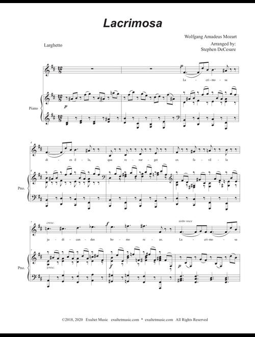 Lacrimosa (Vocal Solo - Accessible Key Version) (Arr. Stephen DeCesare) (Piano Vocal)