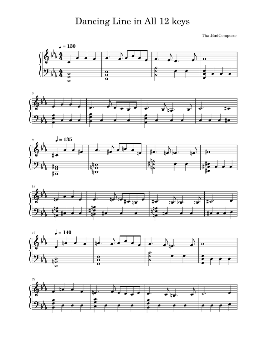 Dancing line in ALL 12 keys piano tutorial