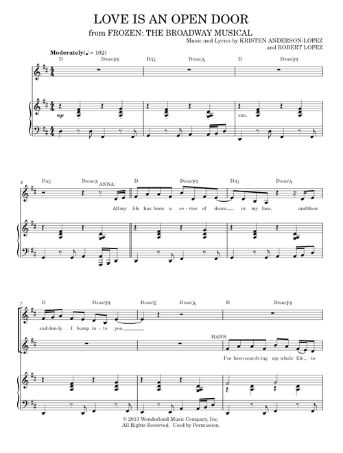 Love Is An Open Door (from Disney's Frozen) - Kristen Bell, Santino Fontana (Piano Vocal)