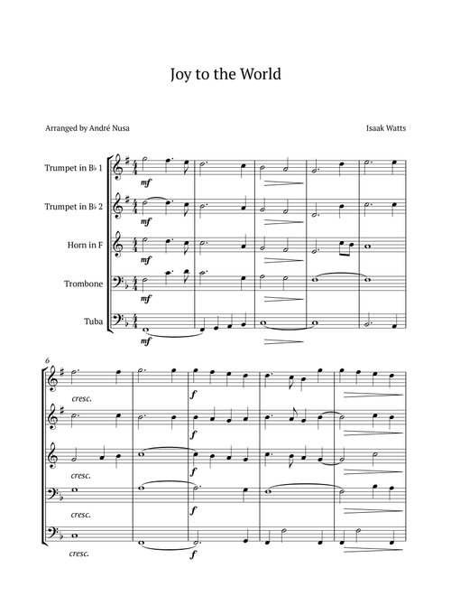 Joy to the World (Arr. André Nusa) - Isaak Watts (Brass Ensemble)