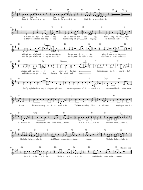 Leadsheet - (Is This The Way To) Amarillo - Toni Christie