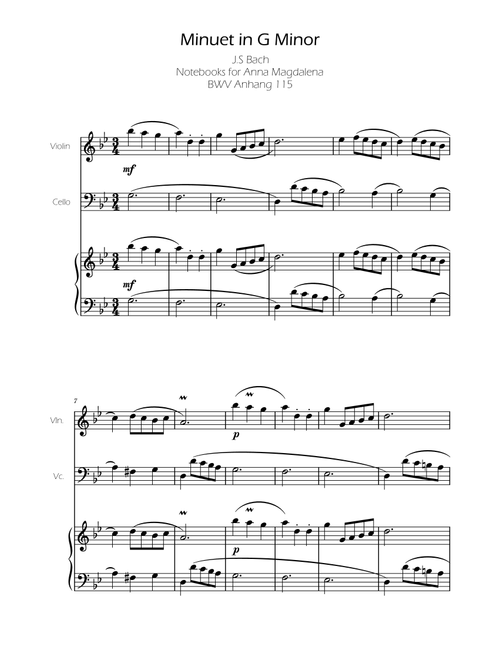 Minuet in G minor BWV Anh. 115 - Bach - Violin And Cello (Arr. Ygor Nunes) - Johann Sebastian Bach (Instrumental Duet and Piano)