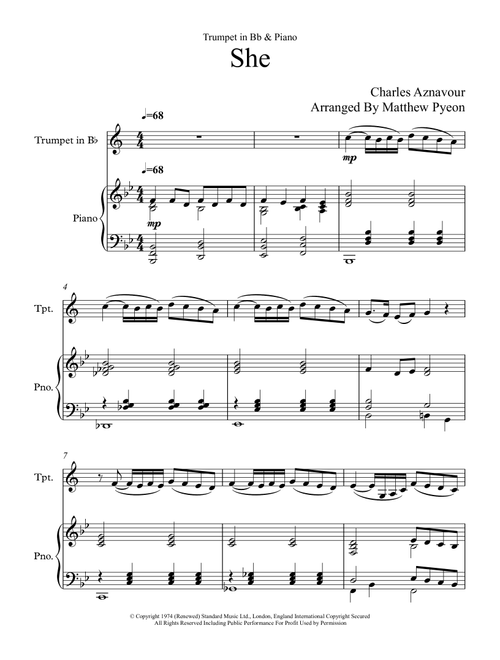 She (Arr. Matthew pyeon) - Elvis Costello (Trumpet and Piano)