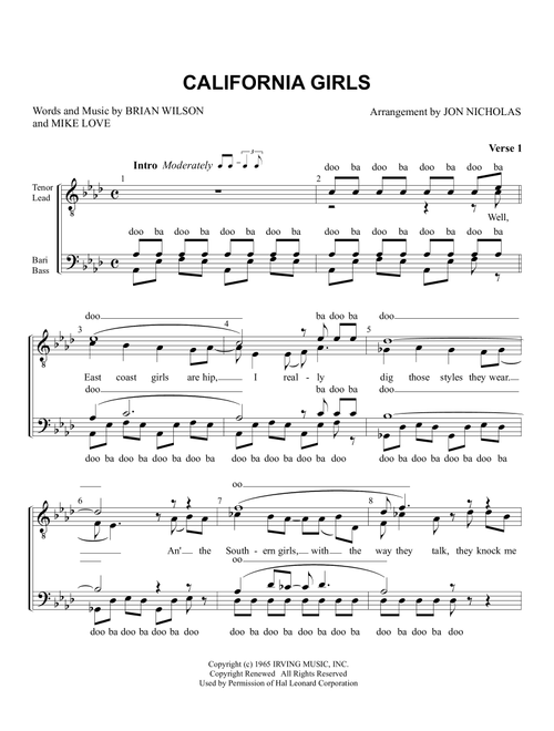 California Girls (Arr. Jon Nicholas) - The Beach Boys (Choral, TTBB)