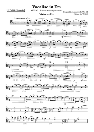 Vocalise Op. 34 No. 14 - Sergei Rachmaninoff Sheet Music for Cello