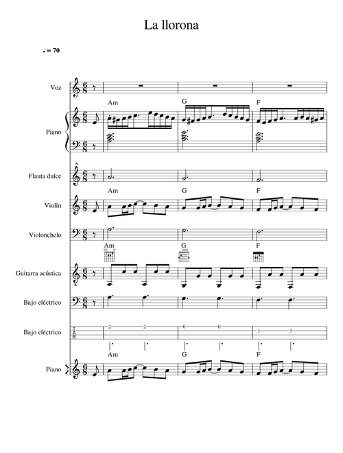 LA LLORONA PIANO,FLAUTA,VIOLIN,CELLO,GUITARRA