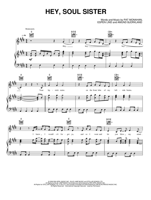 Hey, Soul Sister - Train (Piano-Vocal-Guitar)