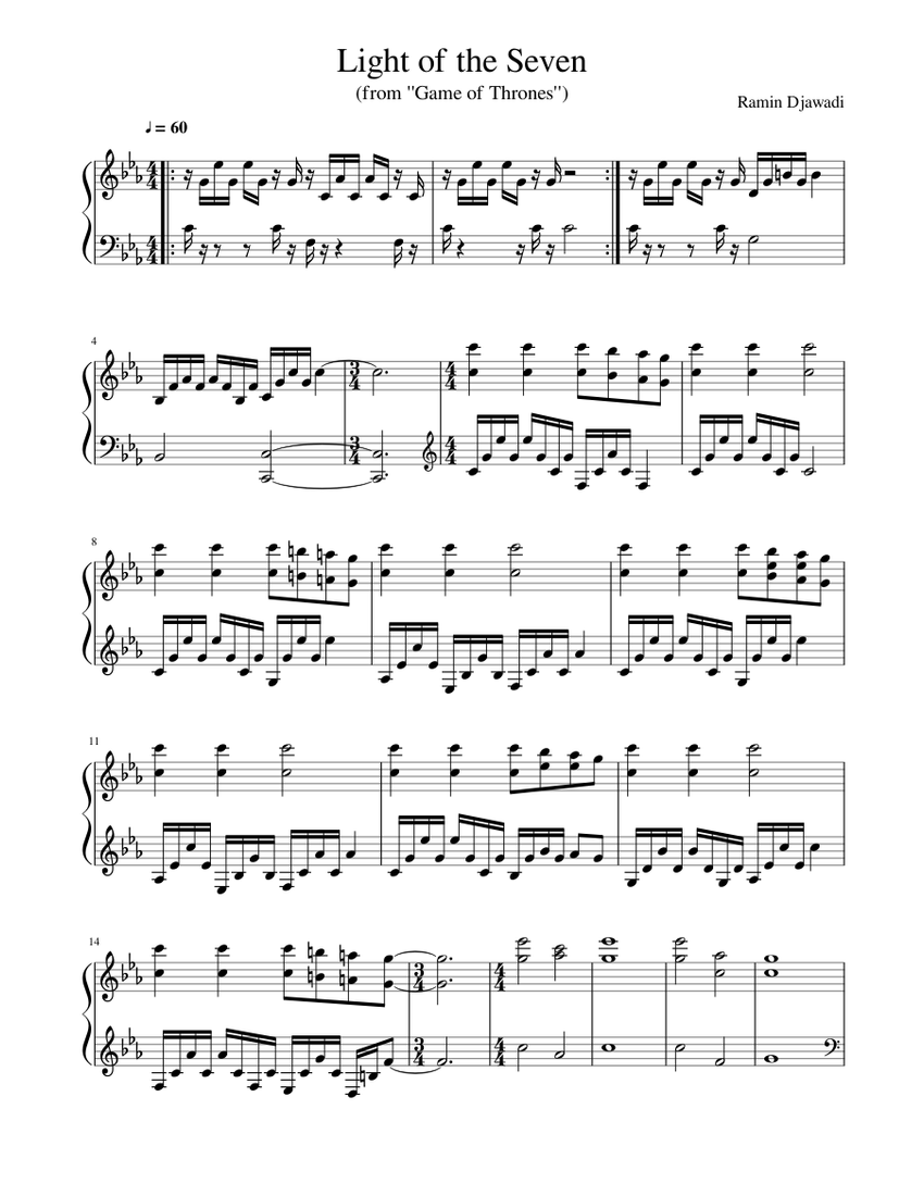 Light of the seven ноты для фортепиано. Рамин джавади ноты для фортепиано. Рамин джавади свет семерых. Game of thrones light of the seven. Light of seven ramin.