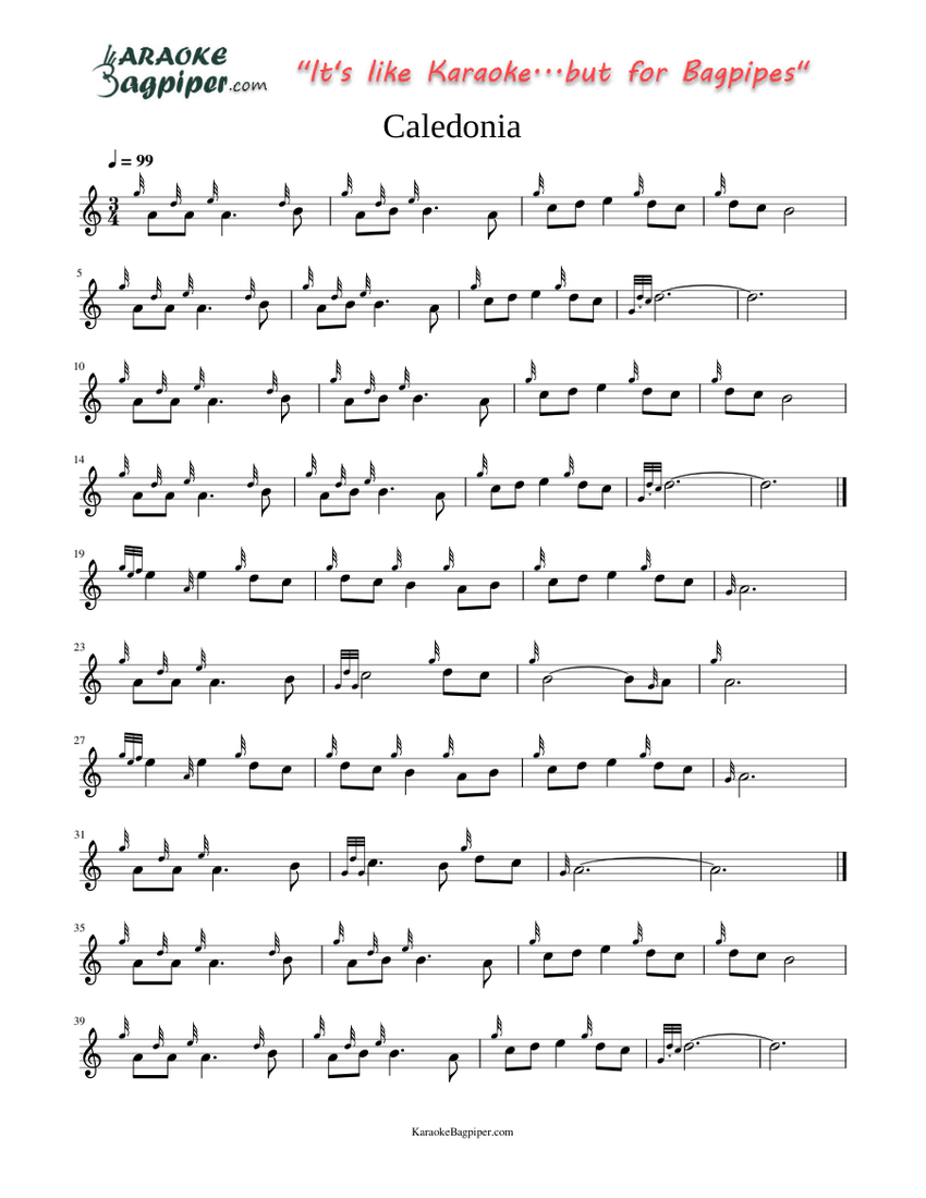Caledonia Bagpipe Version Sheet music for Pipes (Solo)