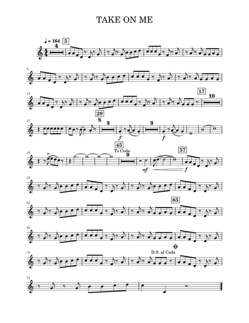 Take on me aha Sheet music for Trumpet in bflat (Solo)