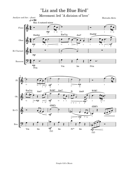 【木管四重奏】"リズと青い鳥"第3楽章"愛ゆえの決断" Woodwind Quartet - 松田彬人