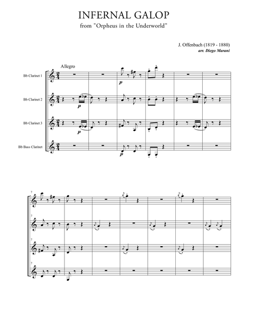 Infernal Galop (Can Can) for Clarinet Quartet (Arr. Diego Marani) - J. Offenbach (Woodwind Ensemble)