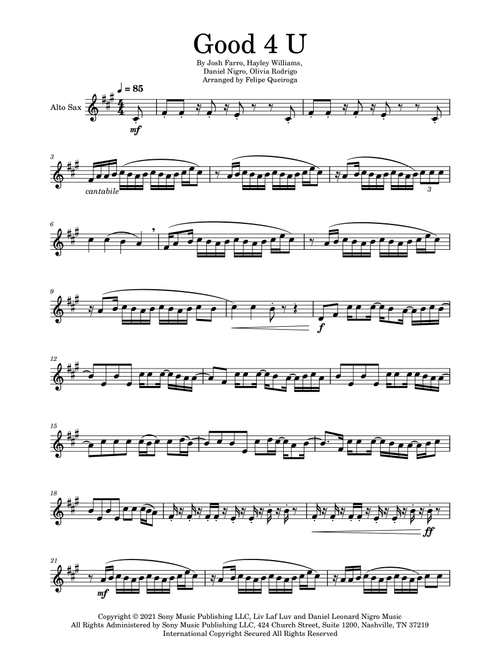 Good 4 U (Arr. Felipe Queiroga) - Olivia Rodrigo (Alto Sax Solo)