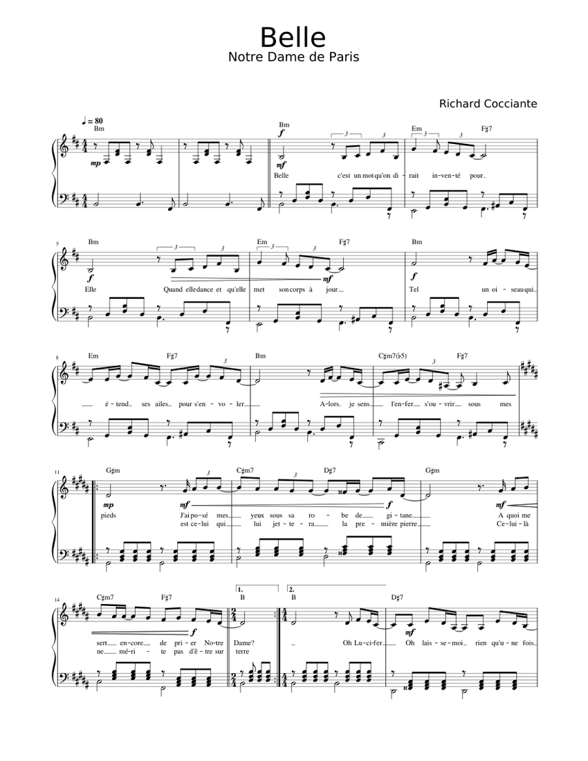 Belle from Notre Dame de Paris Sheet music for Piano (Solo)
