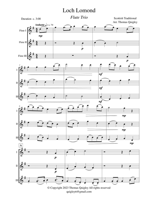 Loch Lomond (Flute Trio) (Arr. Thomas Quigley) - Scottish Traditional (Woodwind Ensemble)