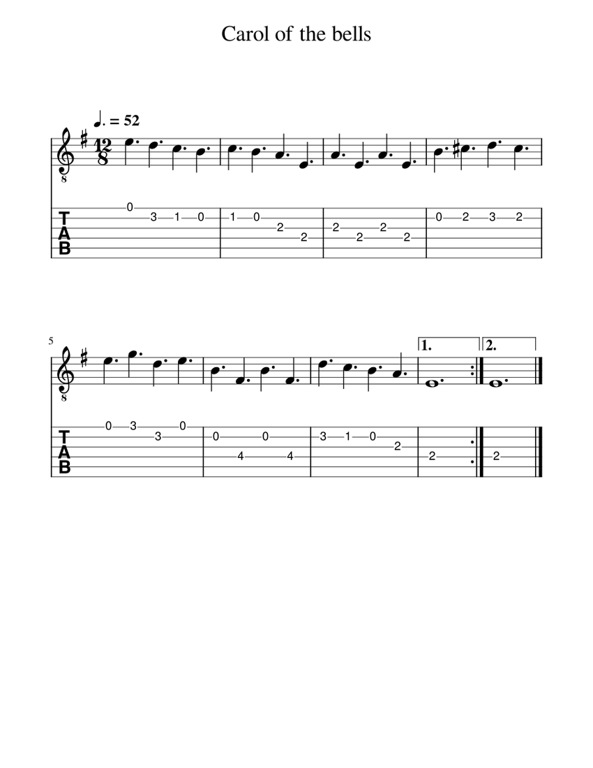 Caro 2 Carol of the bells - guitarra 2 Sheet Music and Tab for Guitar ...