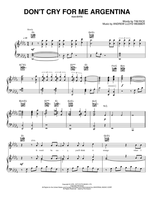 Don't Cry for Me Argentina - Madonna (Piano-Vocal-Guitar)