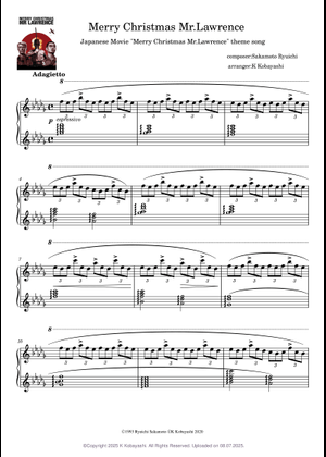 坂本龍一 Merry Christmas Mr. Lawrence ピアノ譜 Merry Christmas, Mr. Lawrence - Ryuichi Sakamoto Sheet Music