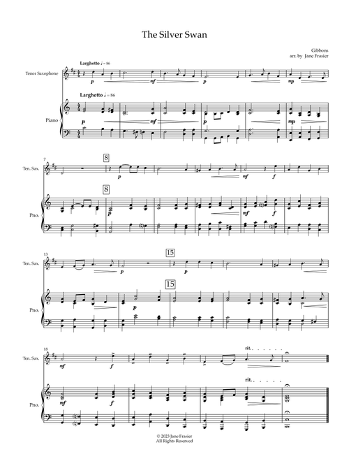 The Silver Swan (Arr. Jane Frasier) - Gibbons (Tenor Sax and Piano)