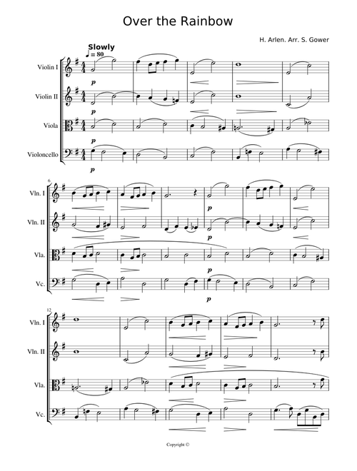 Over the Rainbow – Harold Arlen Over the Rainbow - Wizard of Oz - String Quartet