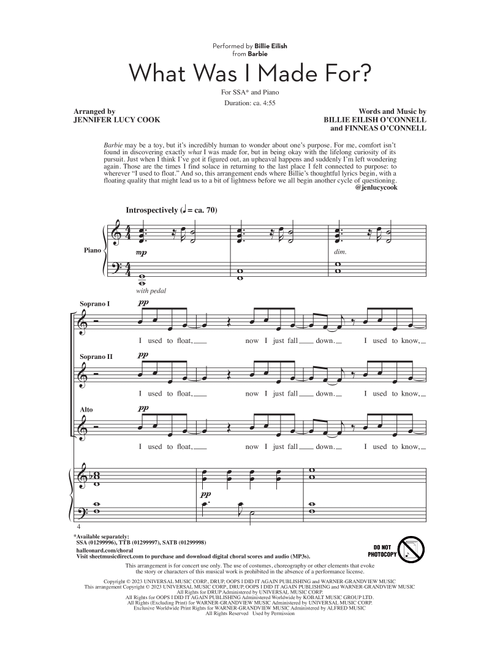 What Was I Made For? (from Barbie) (arr. Jennifer Lucy Cook) - Billie Eilish (Choral, SSA)