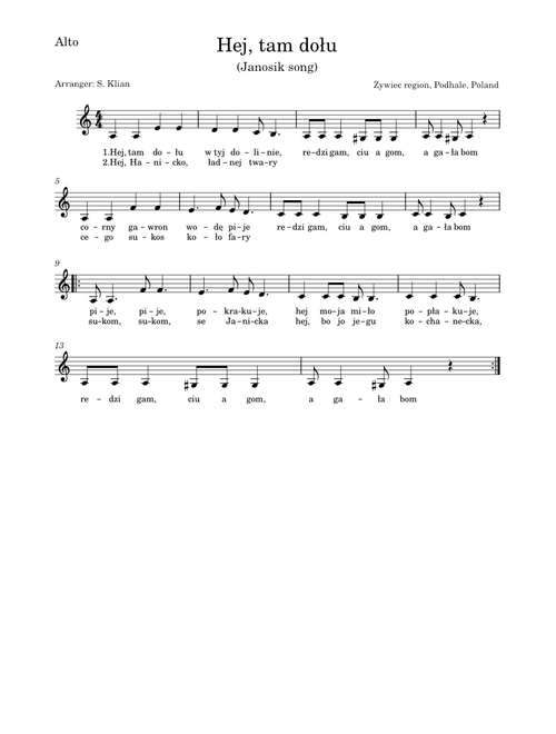 Hej tam dołu -Alto