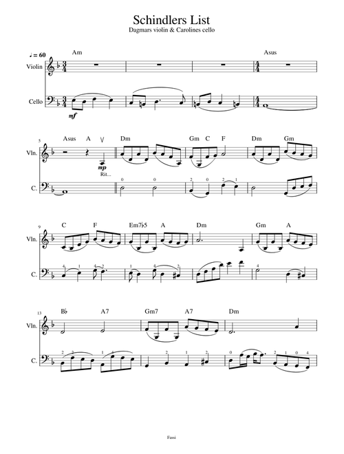 Schindlers List, Violin & Cello