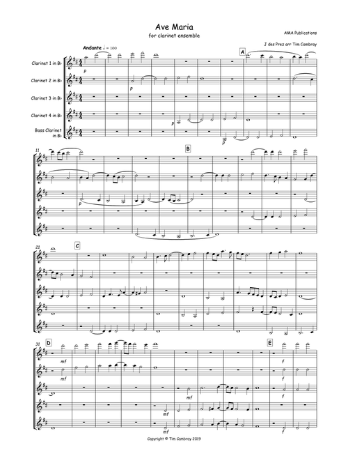 Ave Maria (Arr. Tim Cambray) - J des Prez (Woodwind Ensemble)
