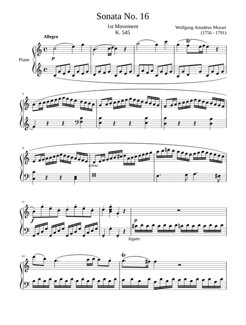 Piano Sonata No. 16, K. 545, 1st movement – Wolfgang Amadeus Mozart