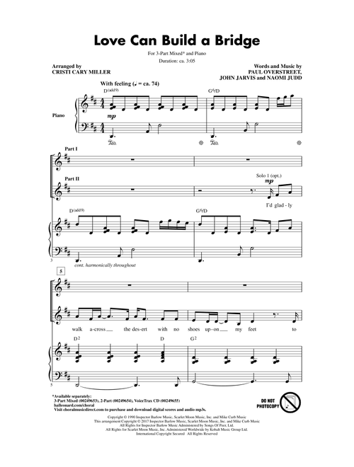 Love Can Build A Bridge (Arr. Cristi Cary Miller) - Naomi Judd, John Jarvis, Paul Overstreet (Choral, 3-Part Mixed)