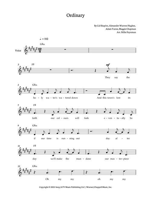 Ordinary (Arr. Billie Feynman) - Alex Warren (Lead Sheet - Fake Book)