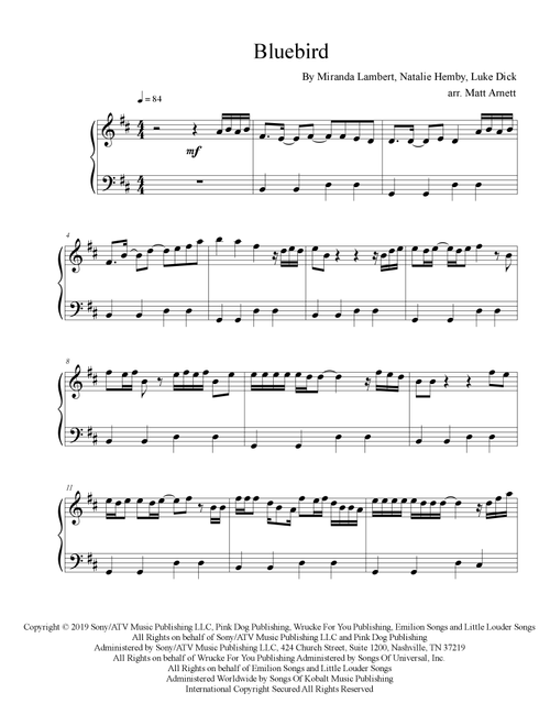 Bluebird (Arr. Matt Arnett) - Miranda Lambert (Easy Piano)