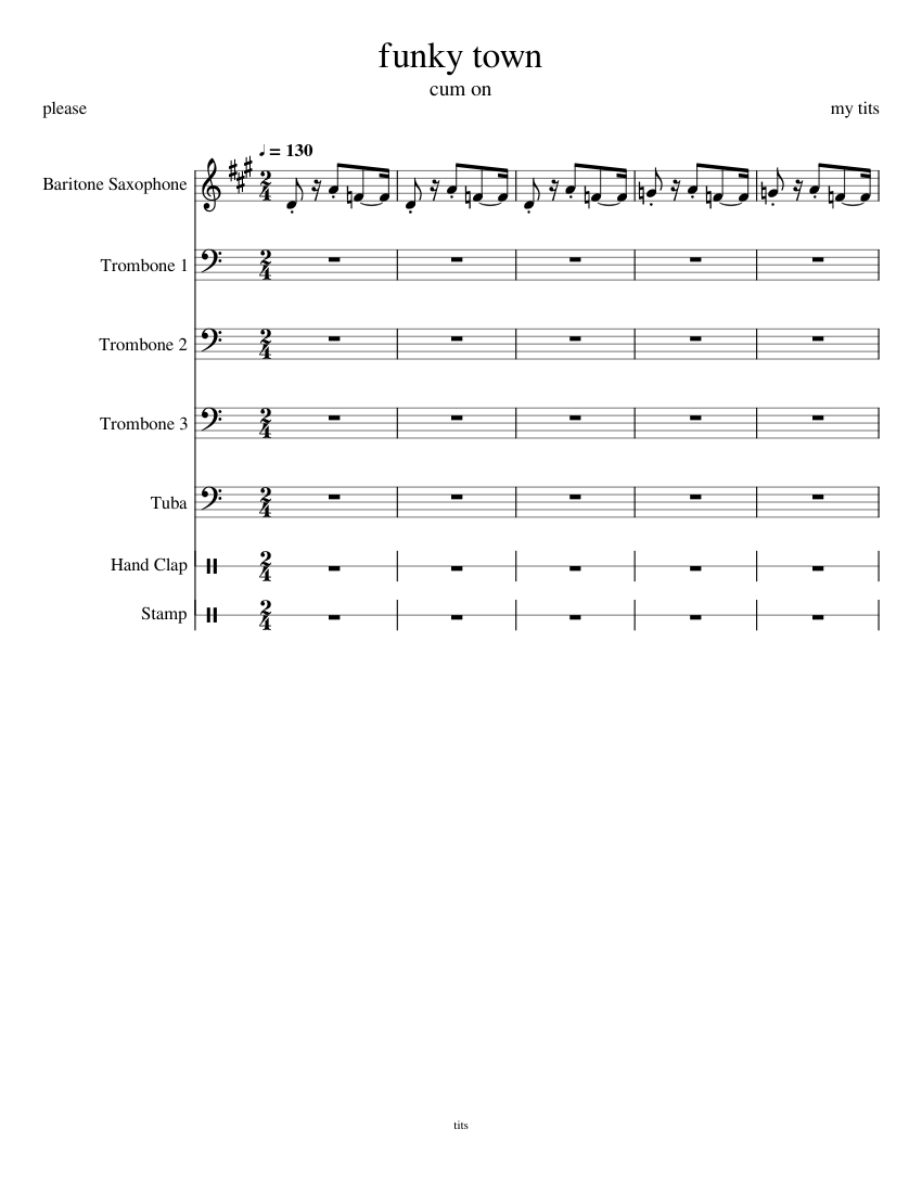 funky town Sheet Music for Trombone, Tuba, Saxophone baritone, Hand ...