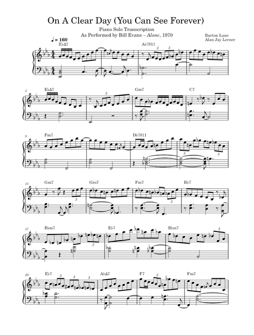 On A Clear Day (You Can See Forever) – Bill Evans (Piano Solo Transcription)