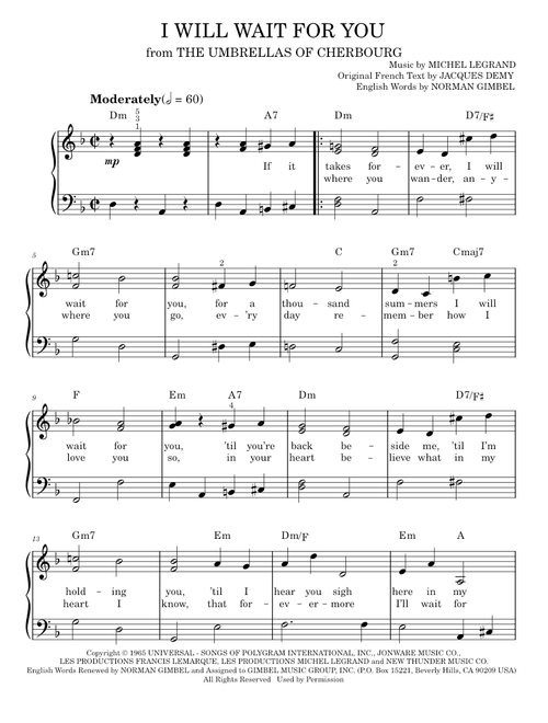 I will wait for you - Michel Legrand (Easy Piano)