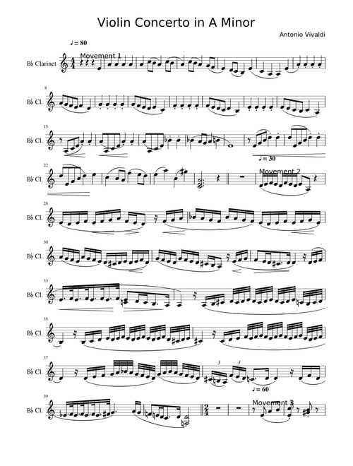 Beginner Bb Trumpet Clarinet Tuba VIVALDI Violin Concerto in Amin